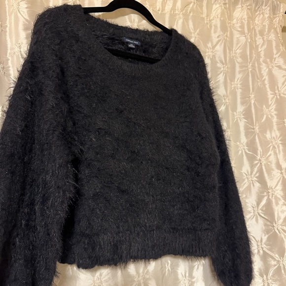 American Eagle Black Eyelash Knit Balloon Sleeve Sweater Fuzzy - Picture 3 of 9